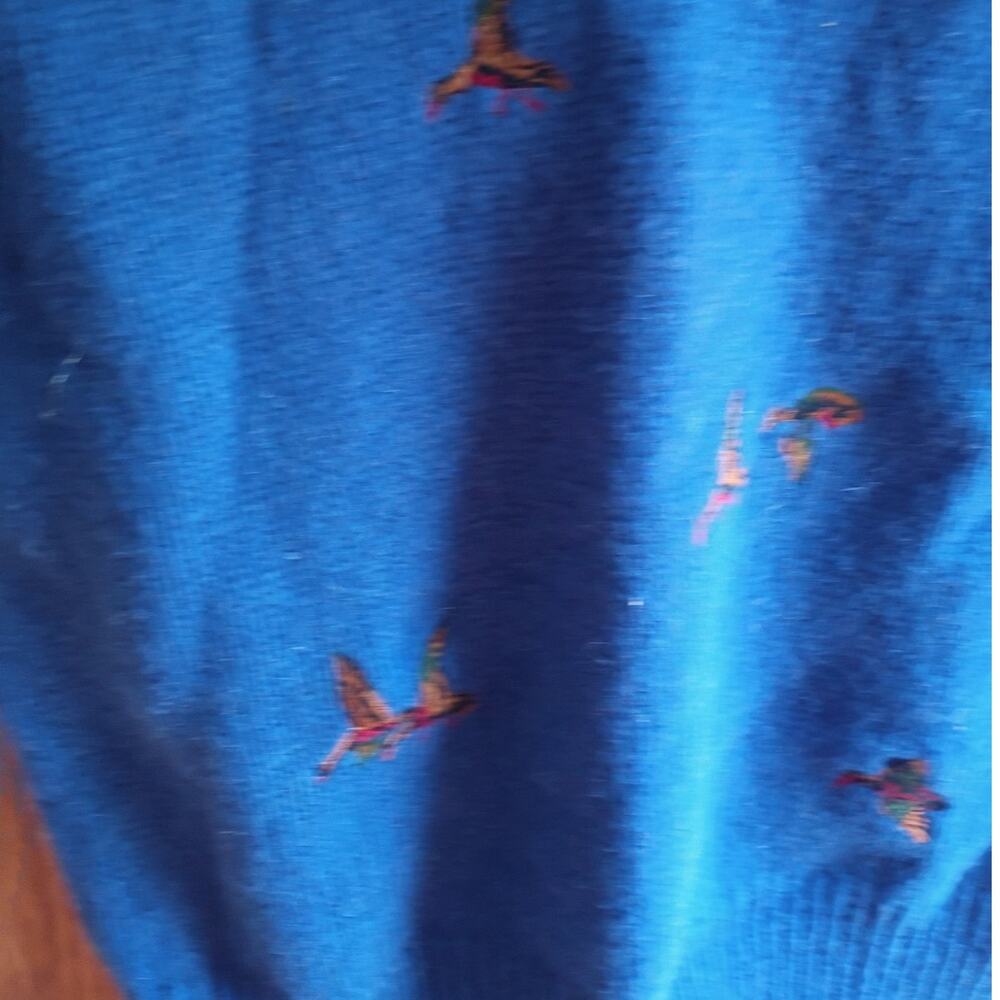 Vintage Cobalt Blue Shetland Wool Sweater Vest Medium Game Bird Sporting Lodge - Picture 7 of 10